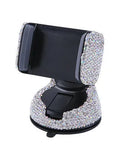Car mobile phone rack with rhinestone finish, dual-use air vent or dashboard mount, 360 rotation and silicone grip