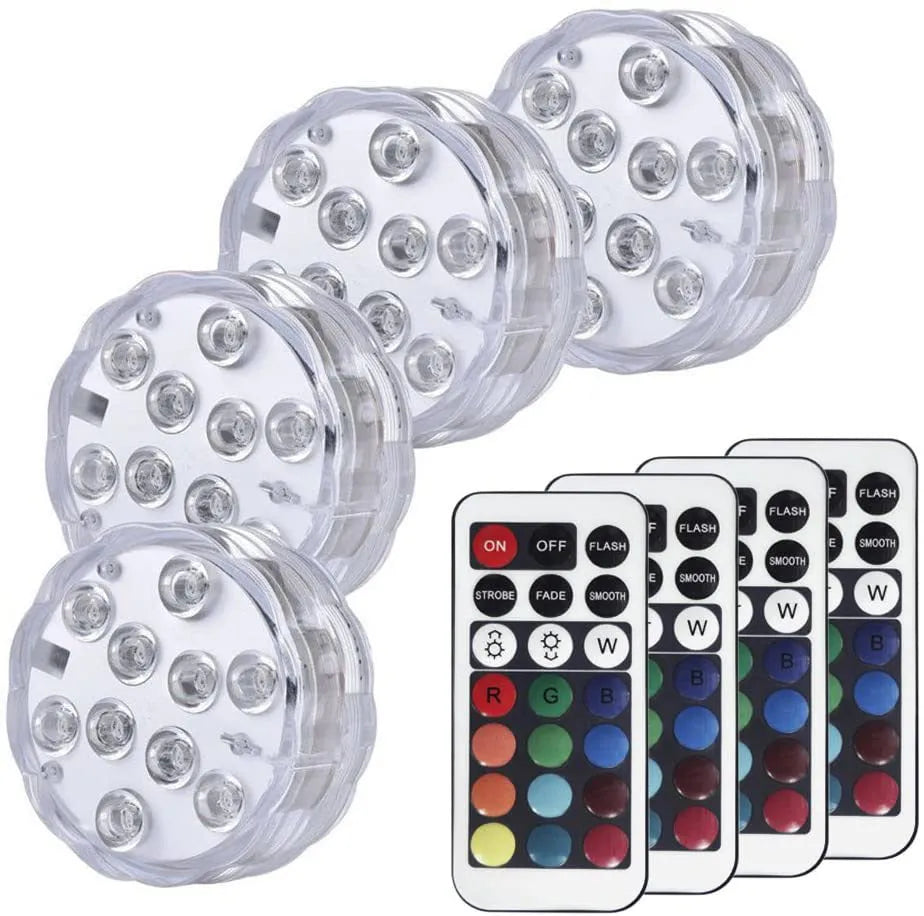 Swimming pool decorative light with remote control showing IP68 waterproof rating and 70mm diameter