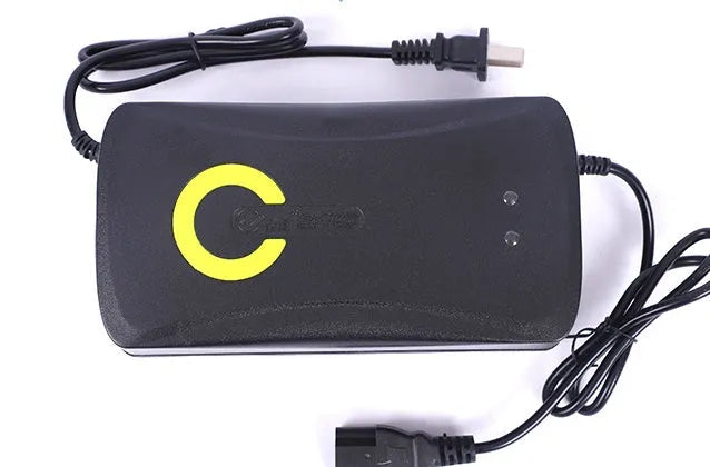 Black alloy electric car charger for 72V 20Ah batteries with automatic power-off
