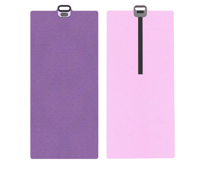 Folding TPE yoga mat with integrated phone holder, 6mm thick, in pink purple or black gray