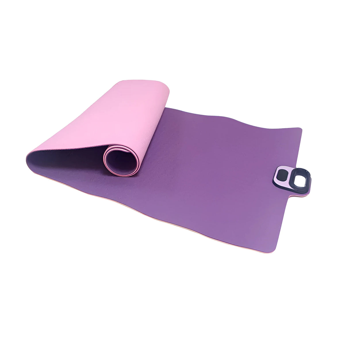 Folding TPE yoga mat with integrated phone holder, 6mm thick, in pink purple or black gray