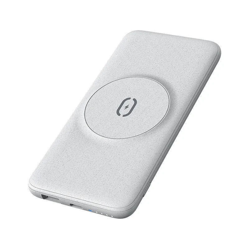 Magsafe magnetic wireless power bank in mint green with dimensions 15.5cm x 7.5cm x 1.55cm showing back clip design
