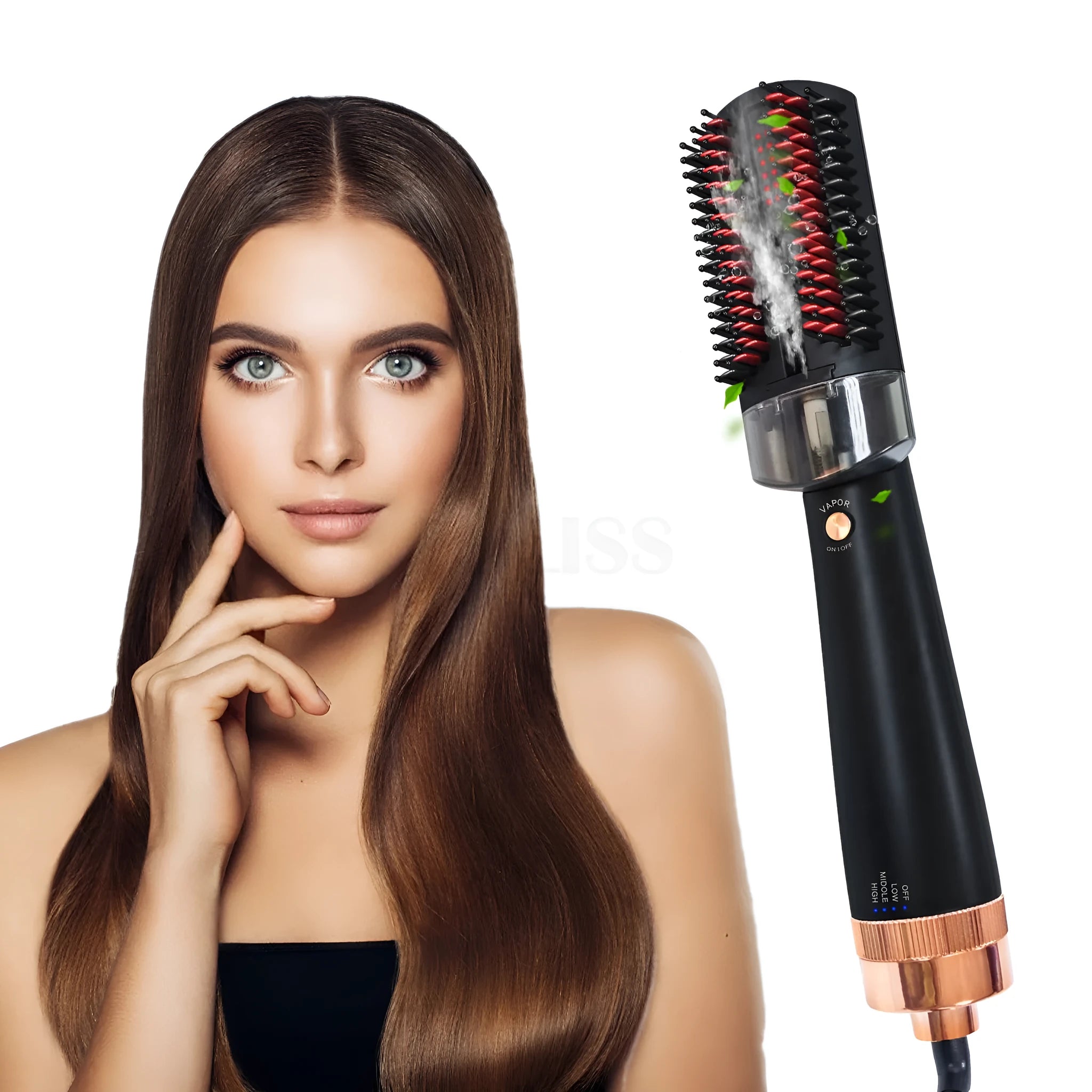 Black and pink infrared hot air comb with tourmaline ceramic heat conductors and adjustable temperature control