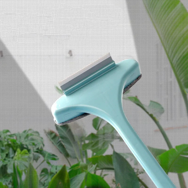Household window cleaning brush set with sassafras head and gap brush tool on a blue background