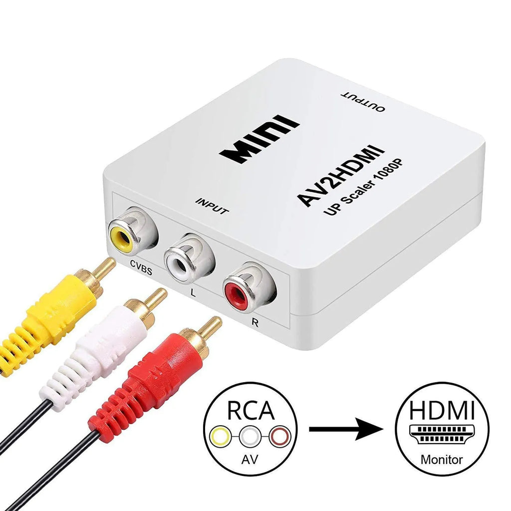 AV to HDMI mini converter with 0.5 metre cable in black or white colour