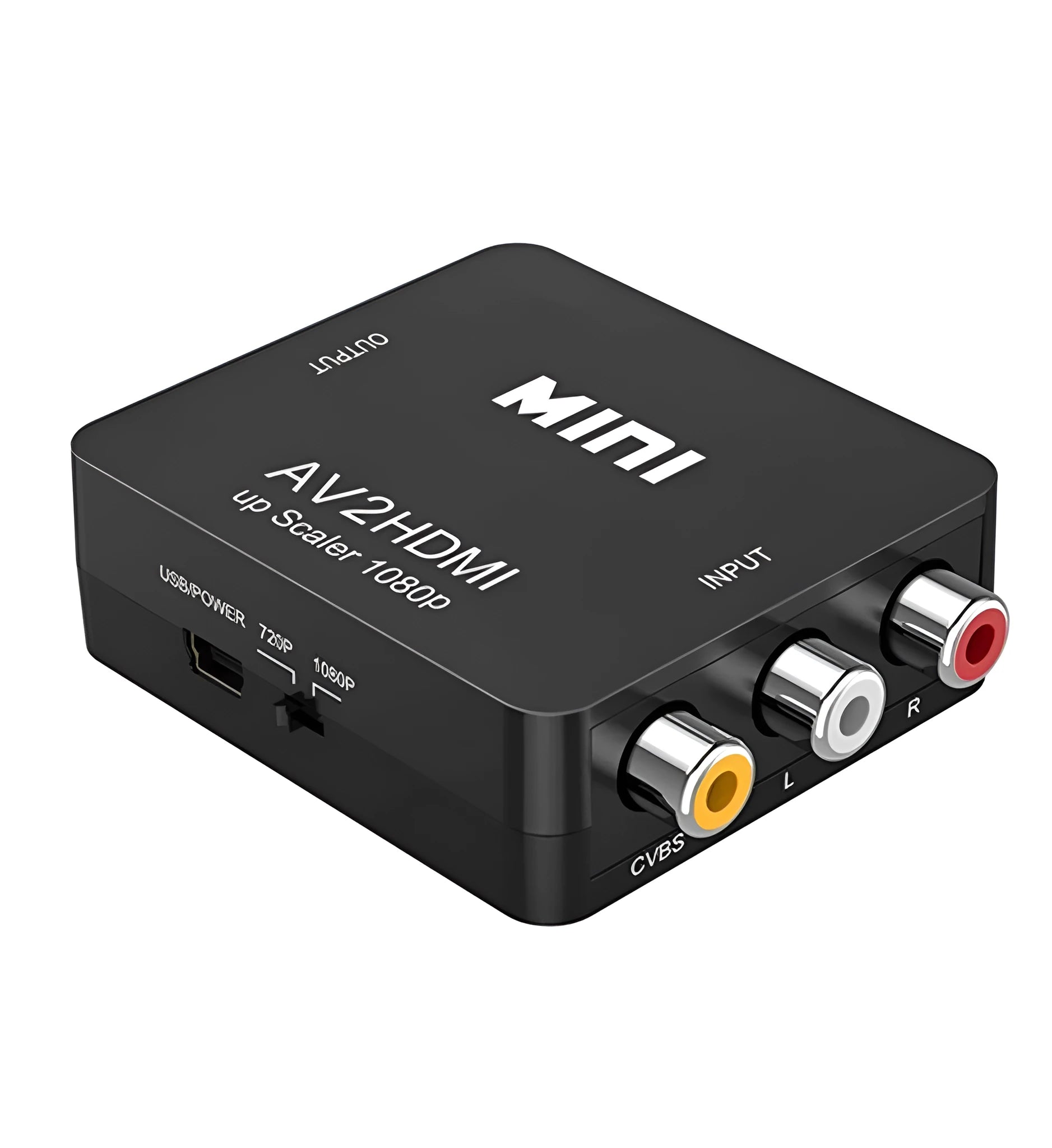 AV to HDMI mini converter with 0.5 metre cable in black or white colour