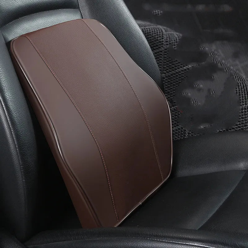 Car headrest neck pillow with perforated leather surface and memory cotton filling, in Beige, Black, Brown, or Red Wine