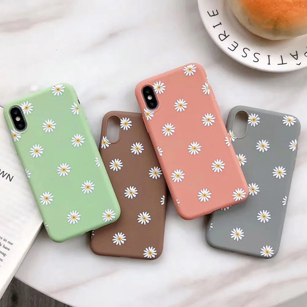 Daisy silicone phone case for Apple iPhone with glass back in orange colour