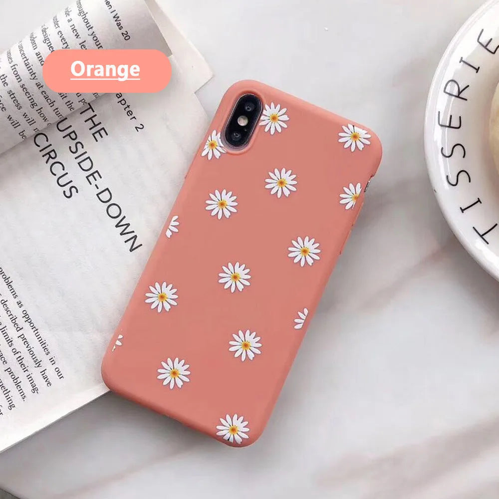 Daisy silicone phone case for Apple iPhone with glass back in orange colour