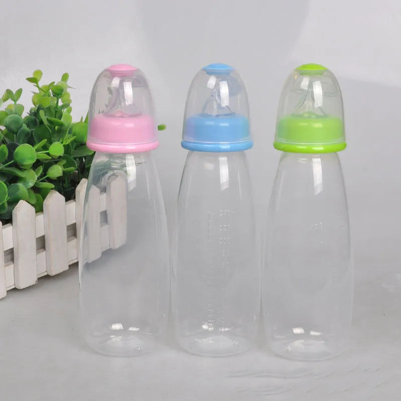 Blue soft head baby squeeze spoon feeding bottle 240mL PP standard caliber