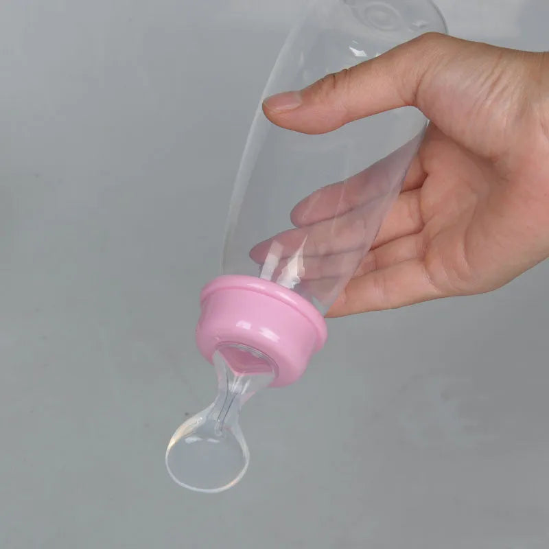 Blue soft head baby squeeze spoon feeding bottle 240mL PP standard caliber