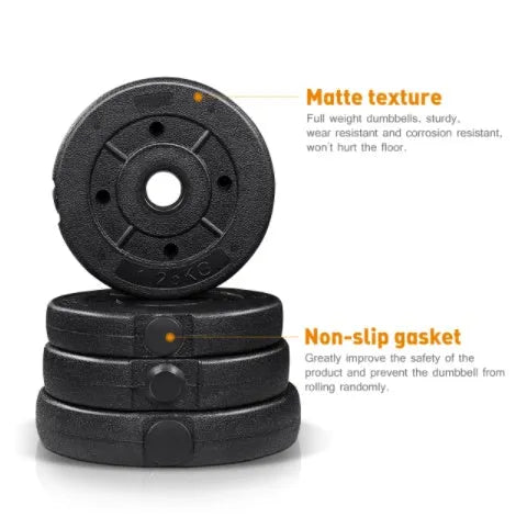 Black round head dumbbell pair 20 kg rubber coated on floor