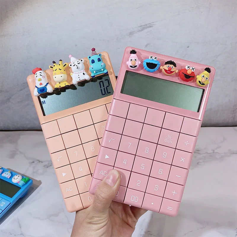 Multifunction big button voice calculator with 12 digit LED display in orange red pink sky blue or black plastic body