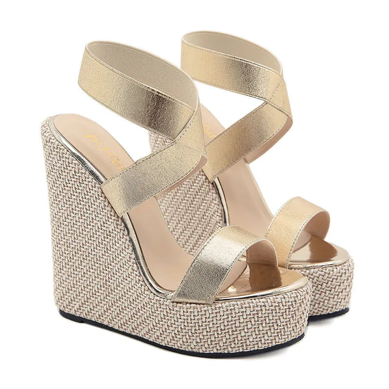 Orange wedge sandals for women with artificial PU upper, PU sole, Roman style, and wedge heel.