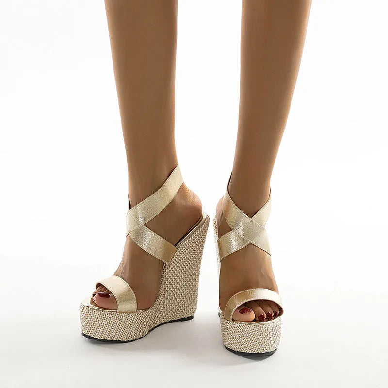 Orange wedge sandals for women with artificial PU upper, PU sole, Roman style, and wedge heel.
