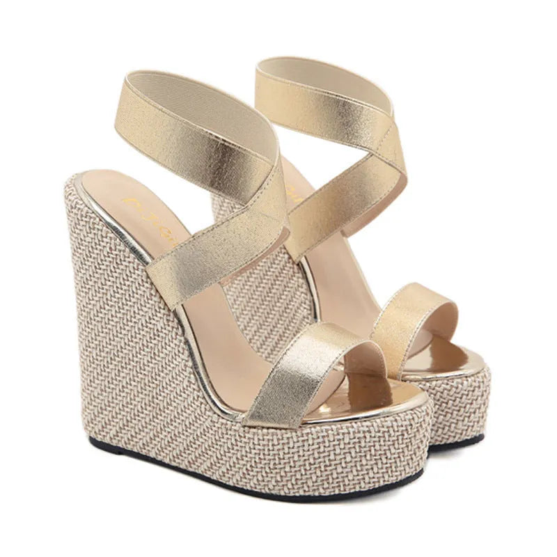 Orange wedge sandals for women with artificial PU upper, PU sole, Roman style, and wedge heel.