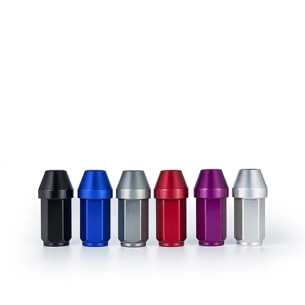 Set of 20 General Motors aluminium alloy wheel nuts in black, blue, grey, red, silver colours