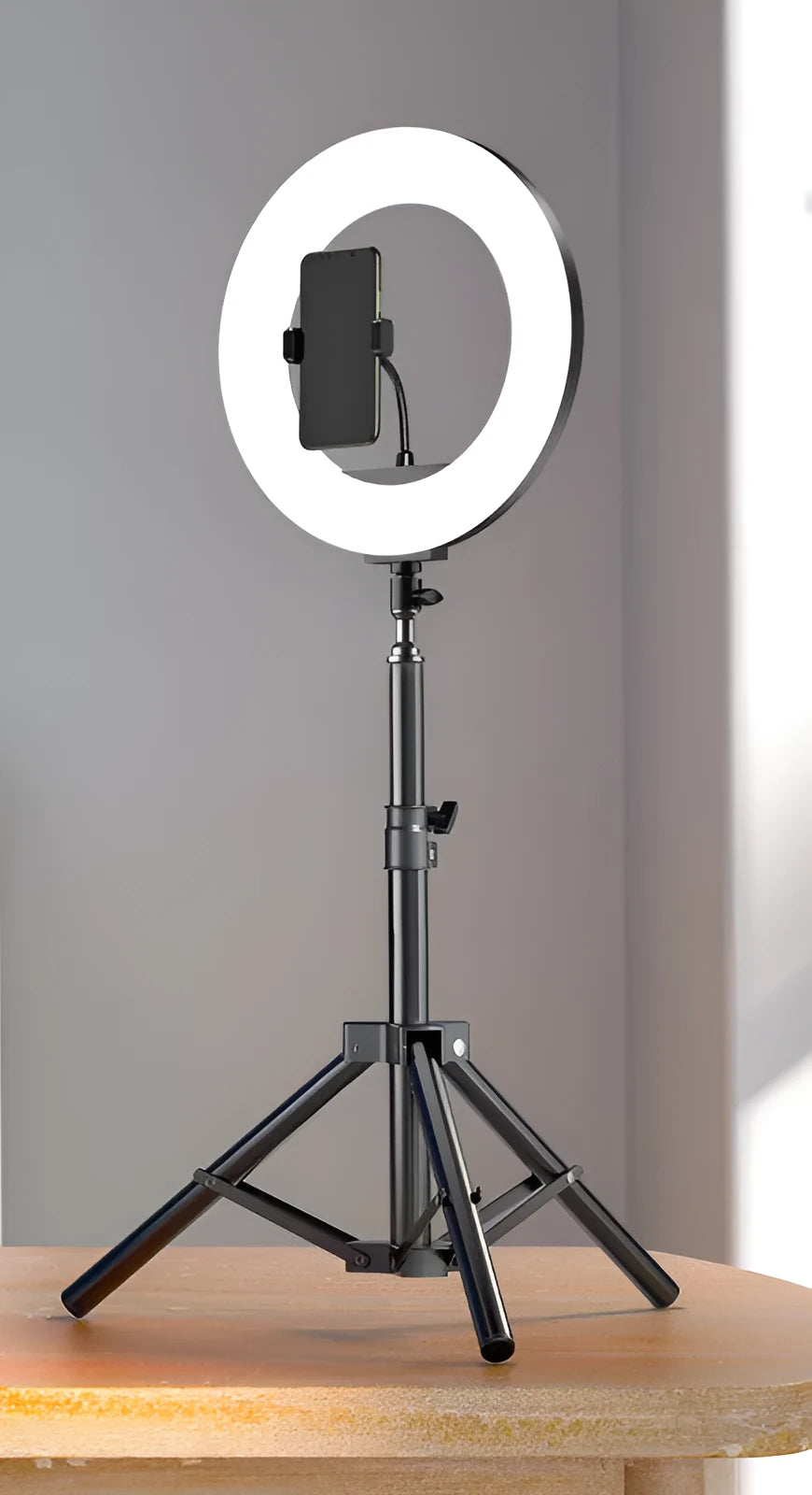 Carbon alloy mobile phone tripod with ring light and storage bag, compatible with iPhone models