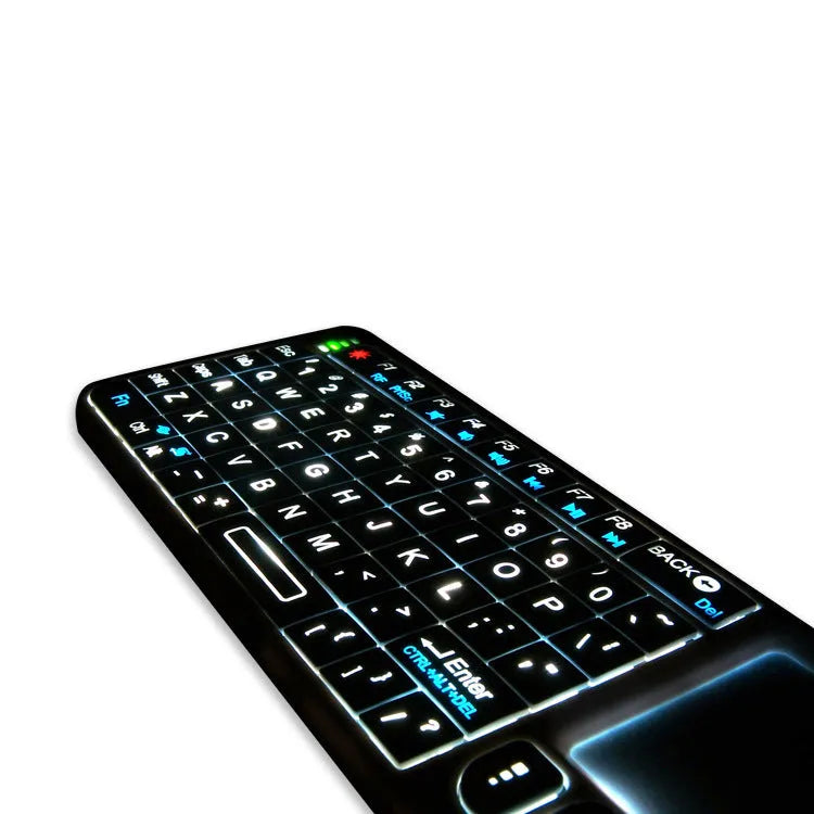 Mini black Bluetooth laser touch keyboard, 69 keys, backlit, 155x59x13mm, 116g, ABS, palm-sized