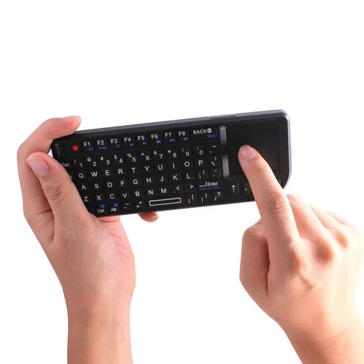 Mini black Bluetooth laser touch keyboard, 69 keys, backlit, 155x59x13mm, 116g, ABS, palm-sized