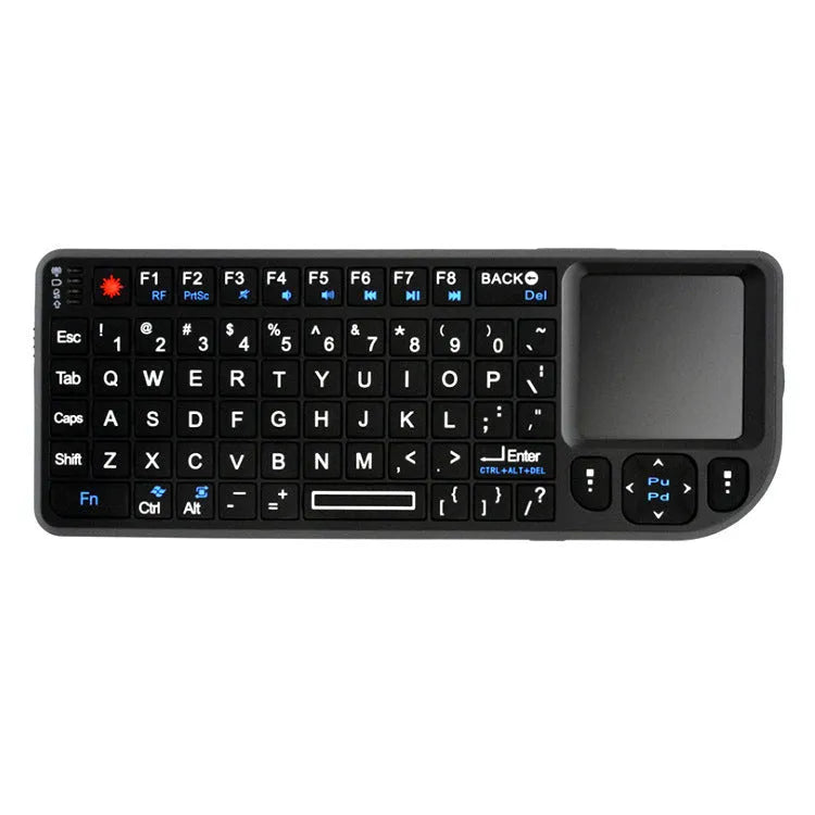 Mini black Bluetooth laser touch keyboard, 69 keys, backlit, 155x59x13mm, 116g, ABS, palm-sized