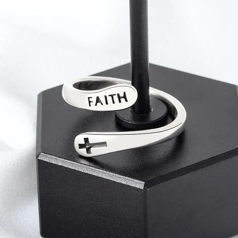 Women's copper faith ring opening style Thai silver colour adjustable band with faith symbol