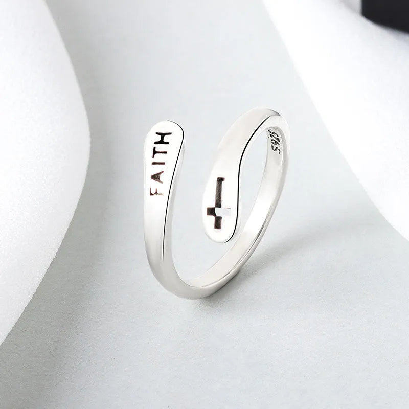 Women's copper faith ring opening style Thai silver colour adjustable band with faith symbol