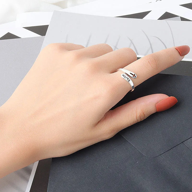 Women's copper faith ring opening style Thai silver colour adjustable band with faith symbol