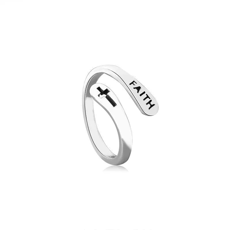 Women's copper faith ring opening style Thai silver colour adjustable band with faith symbol