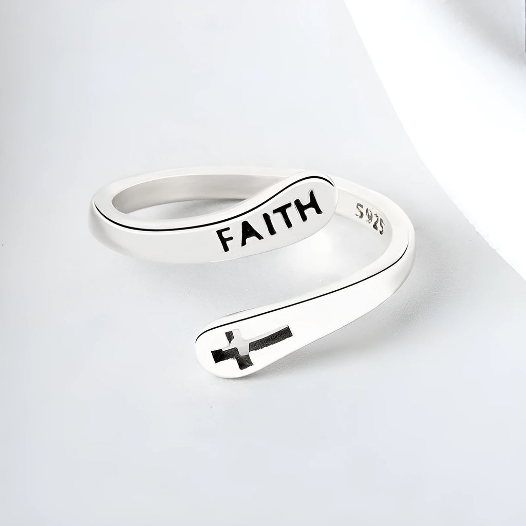 Women's copper faith ring opening style Thai silver colour adjustable band with faith symbol