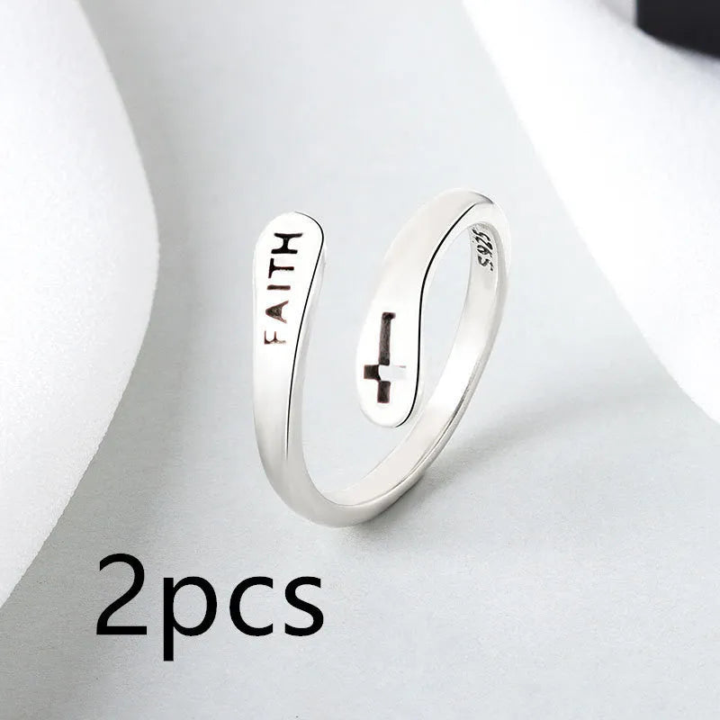 Women's copper faith ring opening style Thai silver colour adjustable band with faith symbol