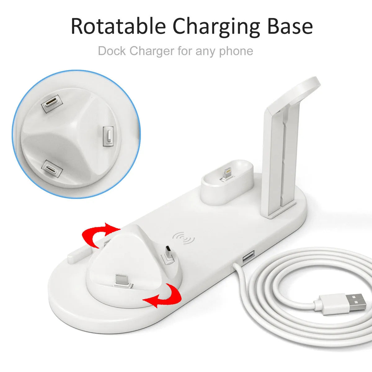 Three-in-one wireless charging bracket for iPhone, watch and headset in black or white colour