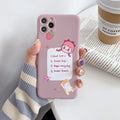 Blue soft shell iPhone case with printed cartoon dinosaur design, shown next to a pink version with a cat girl print.
