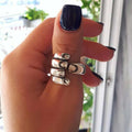 Gothic carved hand ring in retro silver with adjustable opening, unisex couple style
