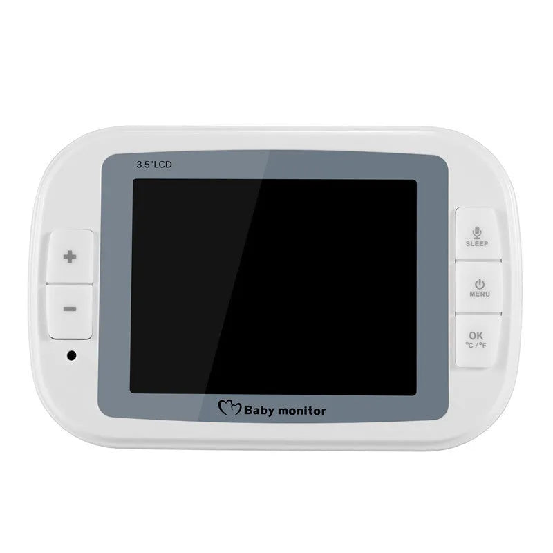 White UFO-shaped wireless baby monitor camera with a 3.5-inch digital display monitor