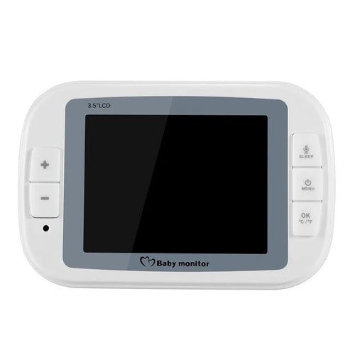White UFO-shaped wireless baby monitor camera with a 3.5-inch digital display monitor