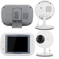White UFO-shaped wireless baby monitor camera with a 3.5-inch digital display monitor