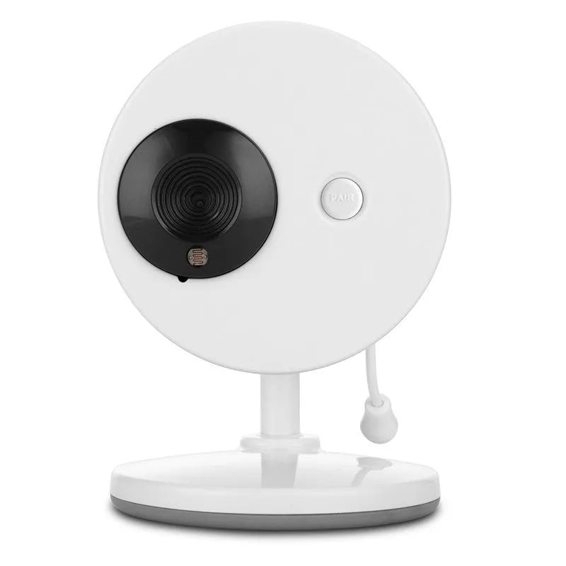 White UFO-shaped wireless baby monitor camera with a 3.5-inch digital display monitor