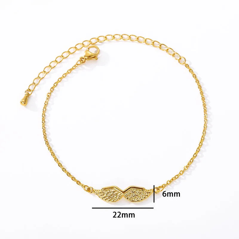 Gold angel wing charm bracelet for women copper electroplate Korean style on white background