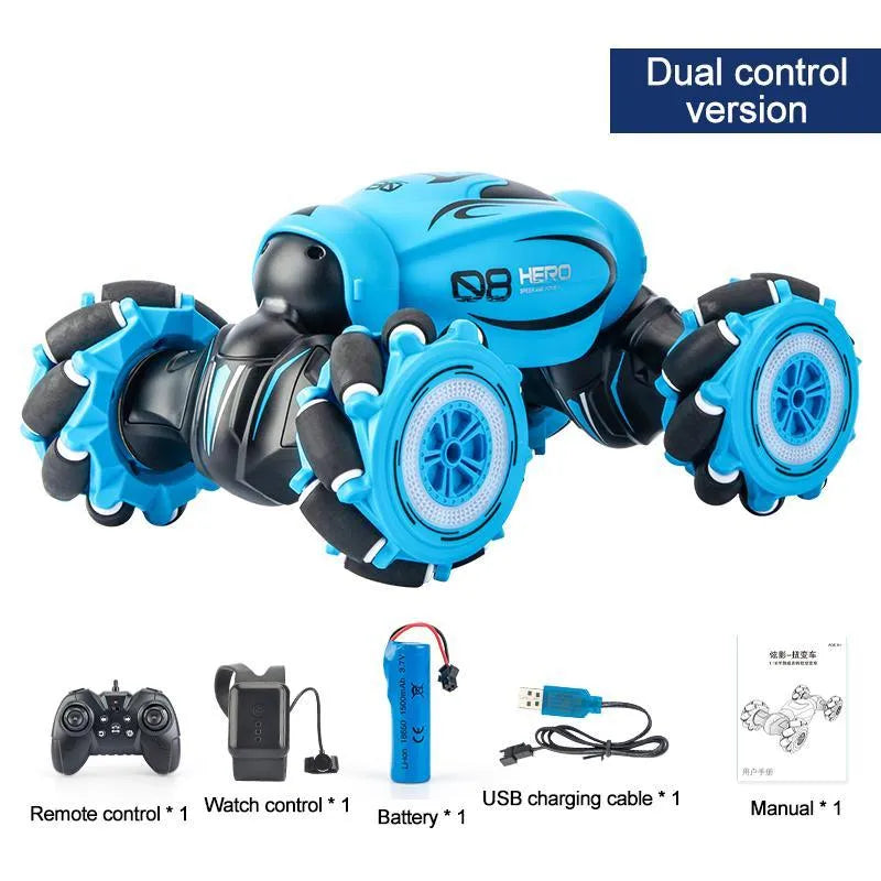 D876 blue gesture sensing remote control car with somatosensory remote and rechargeable lithium battery.