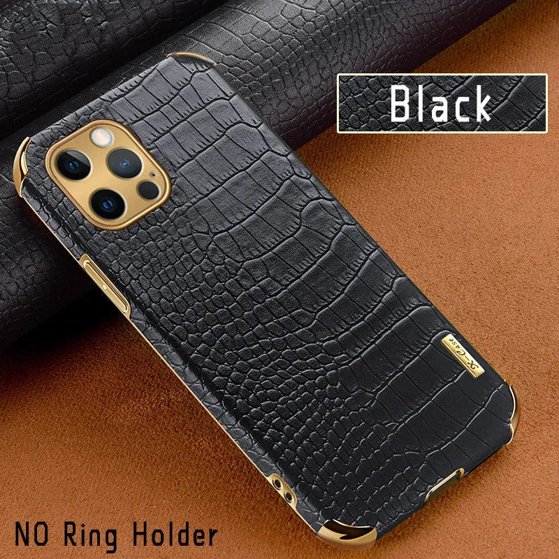 Crocodile pattern imitation leather iPhone case back cover in black, green, red, yellow or white