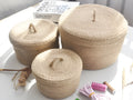 Japanese style linen storage basket with cover in three size options for bedroom organisation