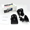 Black hidden driving recorder with 3.0 inch screen mounted on car windshield showing 170 degree wide angle HD 1080P recording