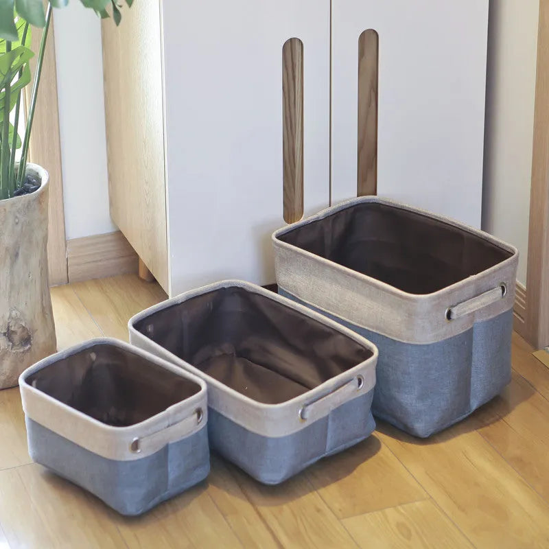 Nordic fabric folding storage box in blue colour showing collapsible design and open top