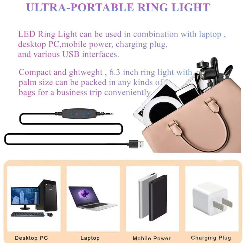 6 inch golden portable photography lamp with pan tilt clip mount on desk for video conference fill light