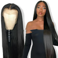 Long straight black wig 26 inch high temperature wire middle part bangs machine made female