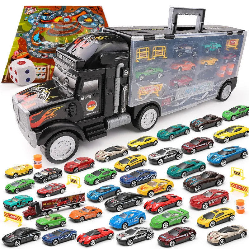 Children's big truck car educational toy car in 1:24 scale plastic container truck with alloy cars