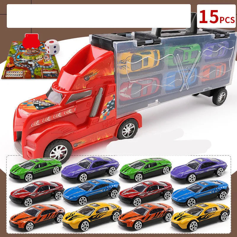 Children's big truck car educational toy car in 1:24 scale plastic container truck with alloy cars