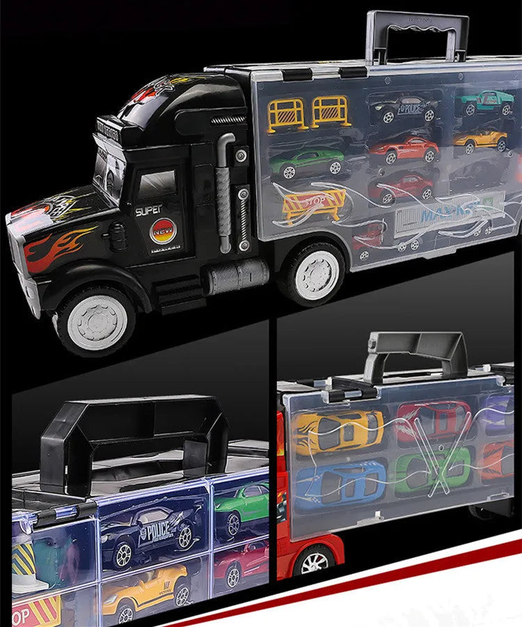 Children's big truck car educational toy car in 1:24 scale plastic container truck with alloy cars