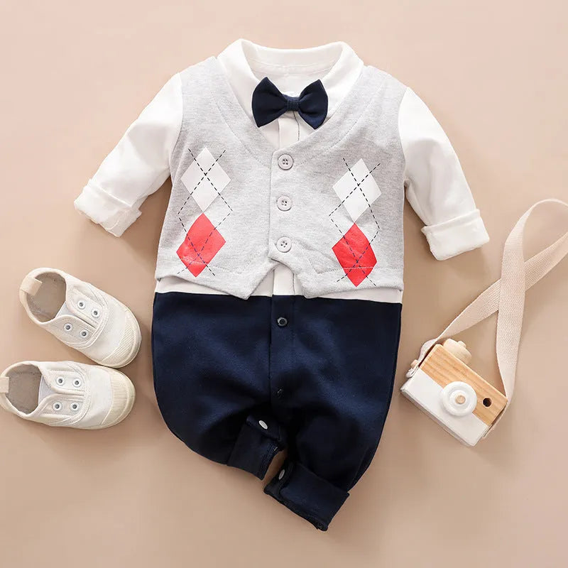 Baby jumpsuit in cotton fabric with long sleeves for spring and autumn seasons in multiple colour and style options